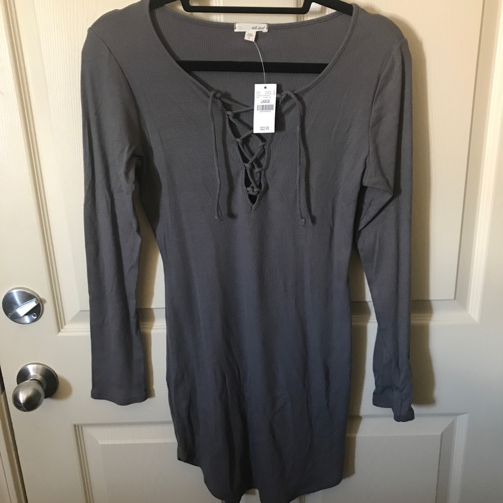 Women’s Wet Seal Gray Henley Lace Up Front Long Sleeve Dress